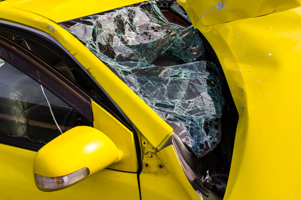 Yellow car glass damage