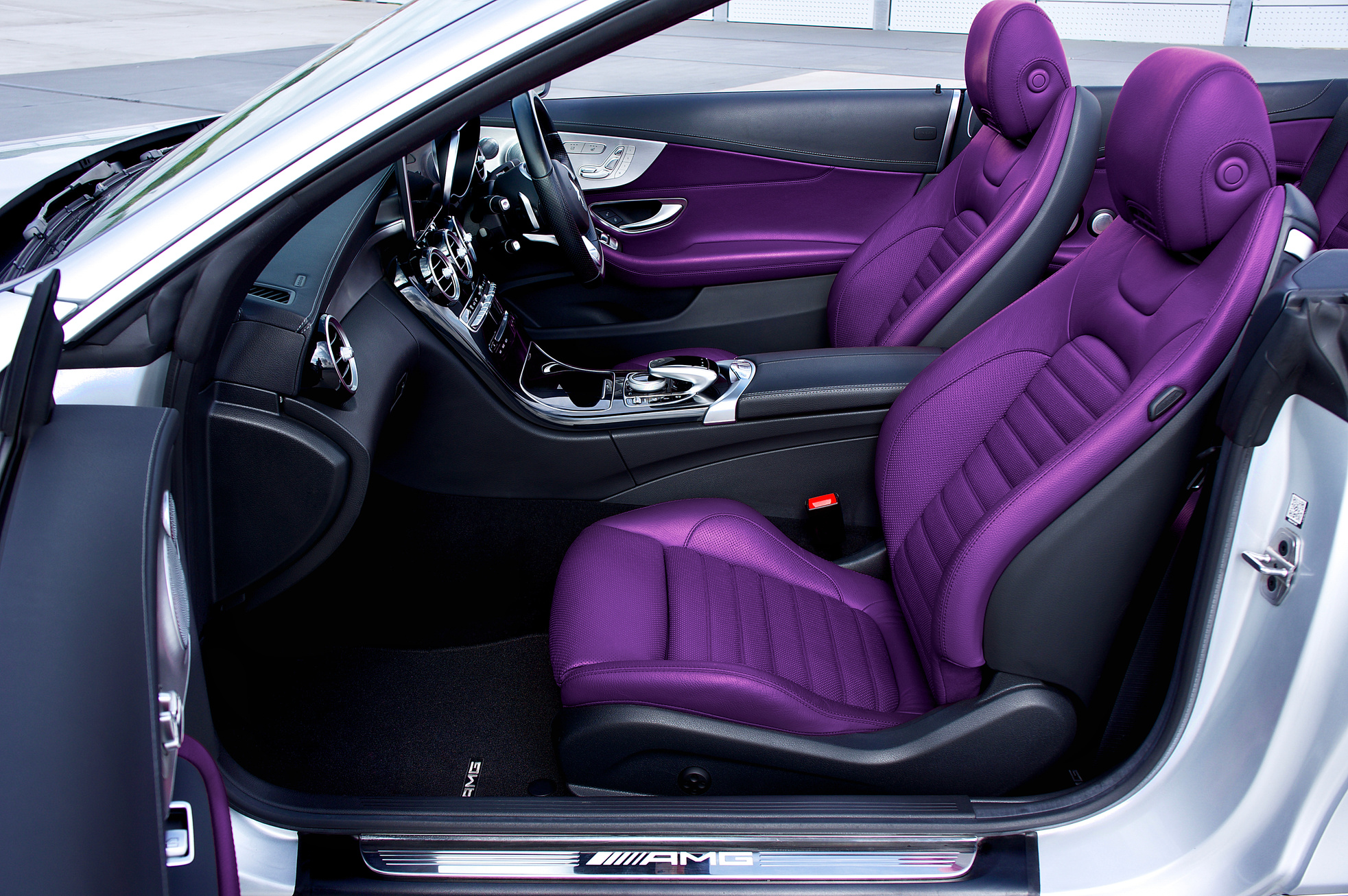 Car Interior with Purple Leather Seats